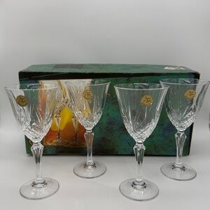 Salzburg Cristal de-Flandre Clear Stem Crystal Wine Water Glasses Vintage France